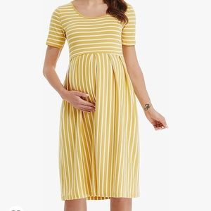 Women’s Casual Stripped Maternity Dress Short 3/4 Sleeve Knee Length